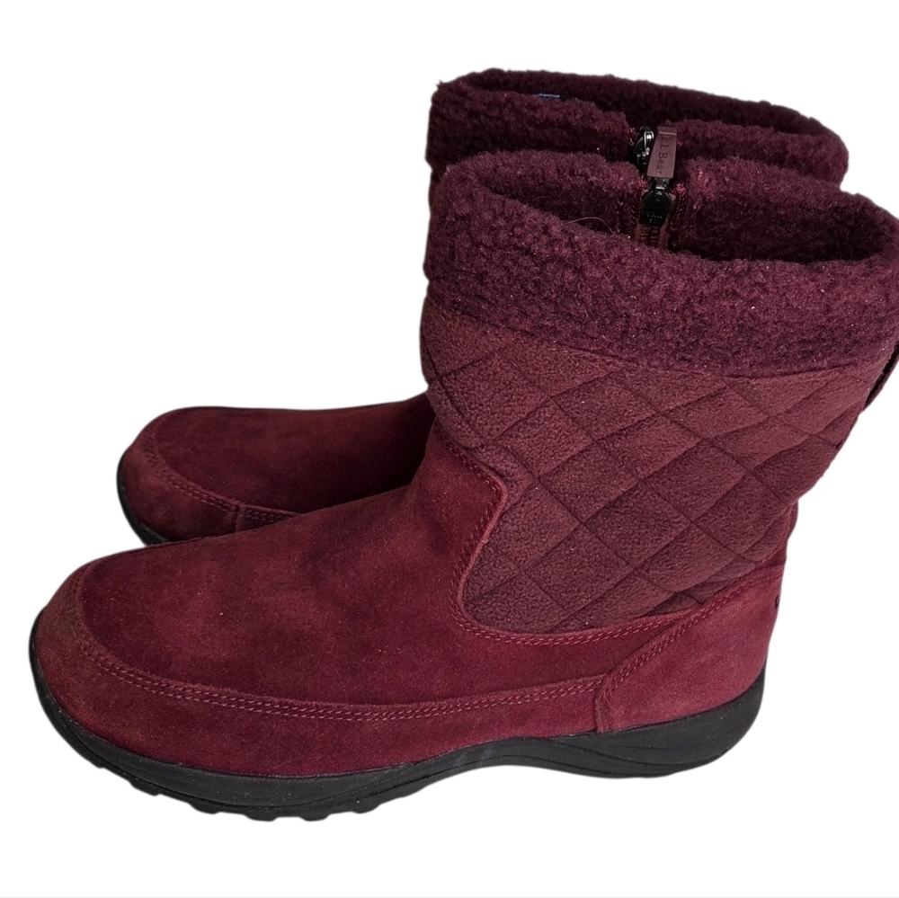 LL Bean Womens Burgundy Suede Side Zip Pull On Winter Boots Size 8.5 Wide